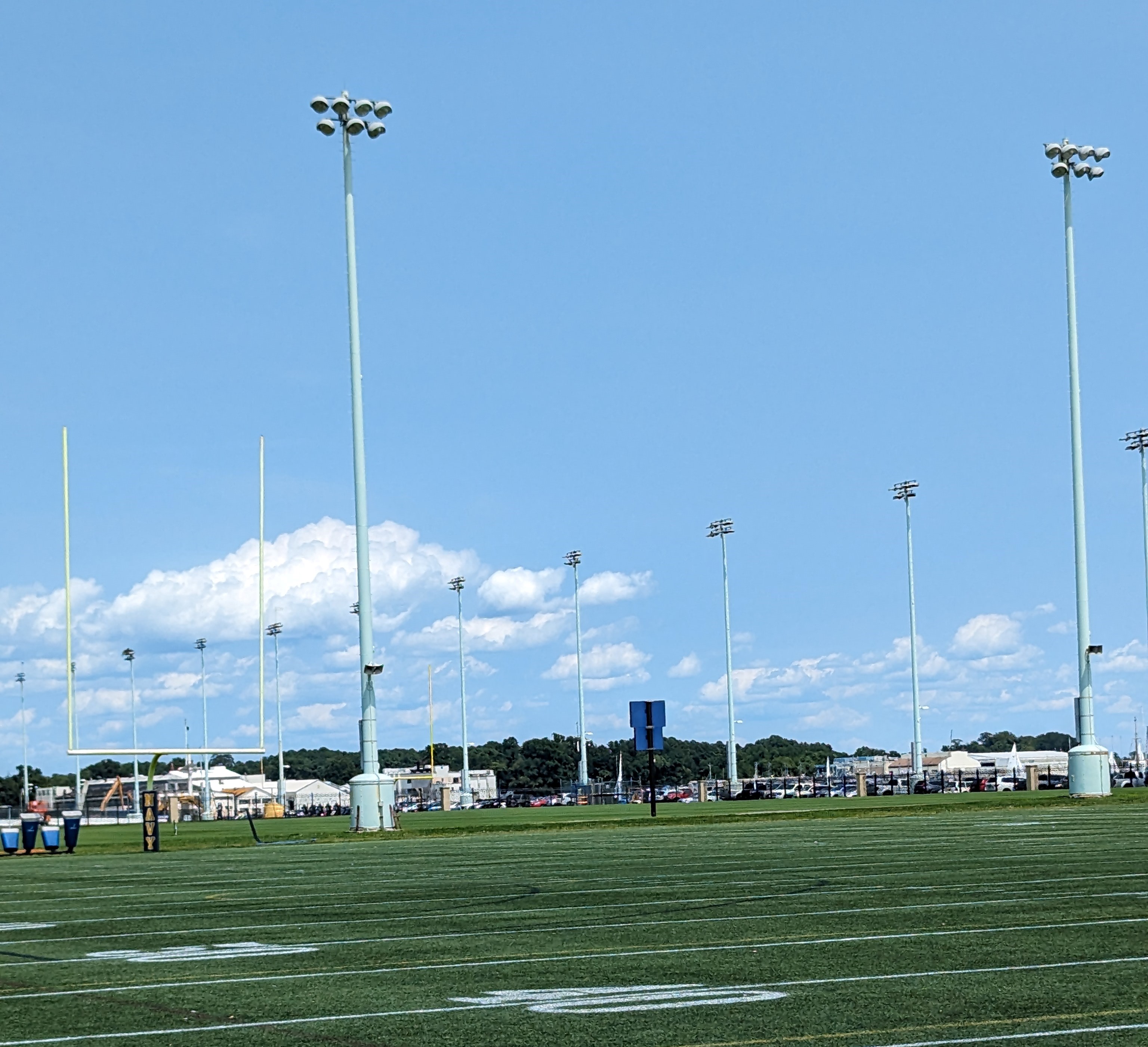 a football field with several lights on each side of it