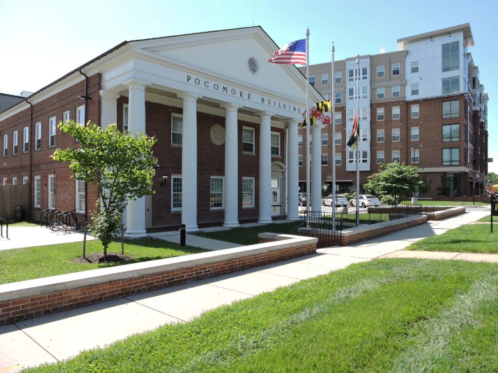 a building with a flag on top of it